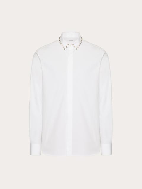 Valentino LONG SLEEVE COTTON SHIRT WITH BLACK UNTITLED STUDS ON COLLAR