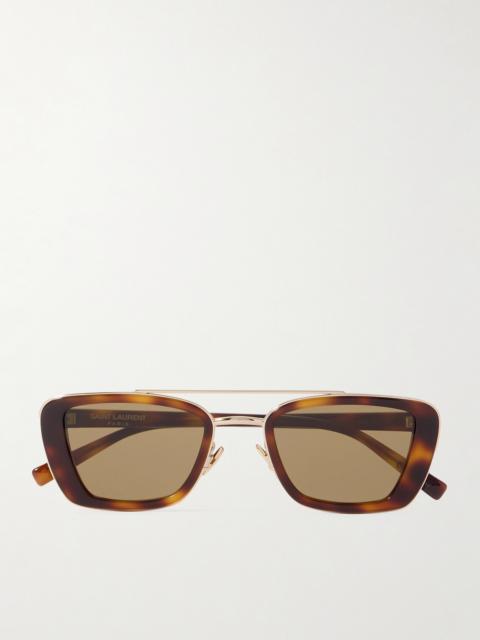 SAINT LAURENT Rectangle-frame Tortoiseshell Acetate And Gold-tone Sunglasses