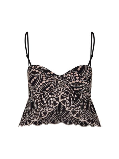 Johanna Ortiz Lunch Date Embroidered Cotton-Blend Crop Top black/white