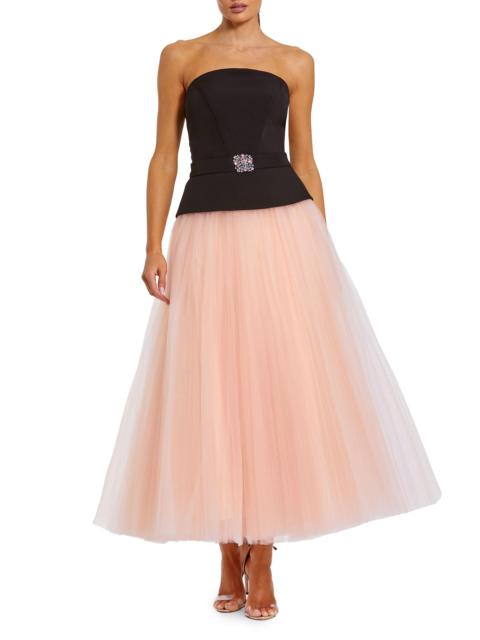 MAC DUGGAL Women's Crepe Tulle Fit-&-Flare Midi-Dress - Black Pink