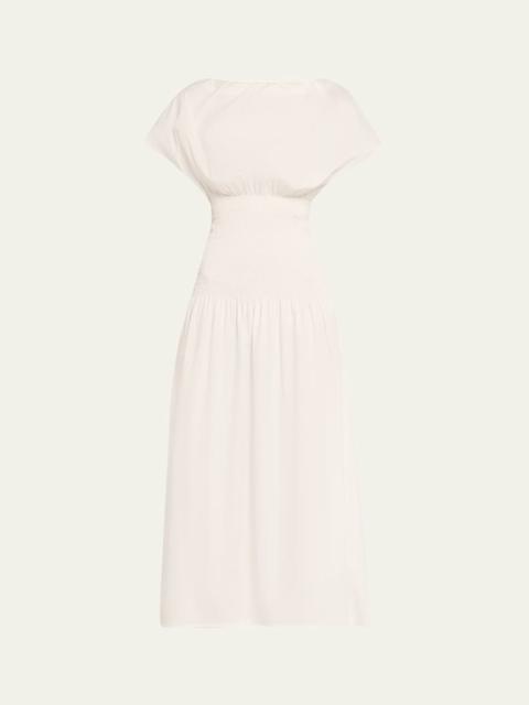 ANNA QUAN Ava Short-Sleeve Smocked Midi Dress