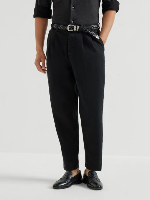 Brunello Cucinelli Garment-dyed iconic fit five-pocket trousers in comfort cotton lightweight denim with double pleats