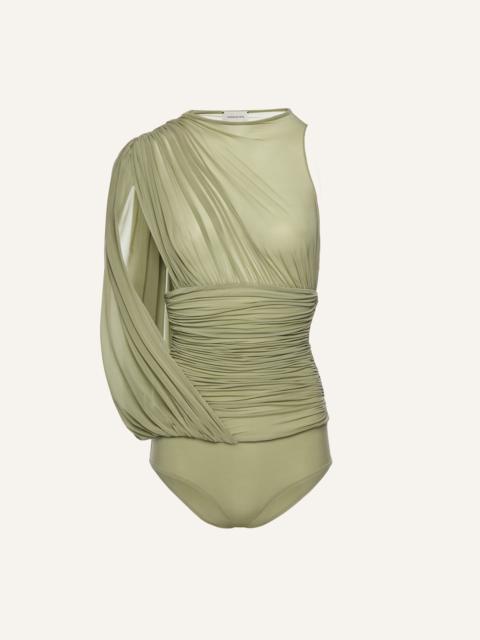 MAGDA BUTRYM Sheer draped bodysuit in green