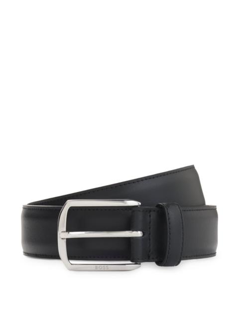 BOSS LEATHER BELT WITH SILVER-TONE HARDWARE AND DOUBLE B