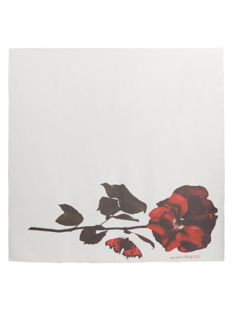 Rose and logo print silk scarf