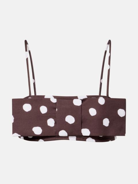 ADRIANA DEGREAS Bow-detail polka-dot cotton-blend bandeau top