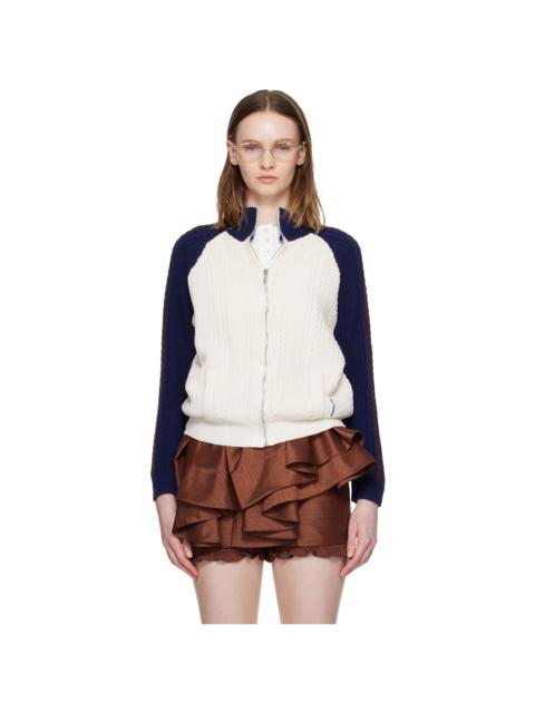 SHUSHU/TONG Off-White & Navy Color-Block Raglan Sleeve Knit Cardigan