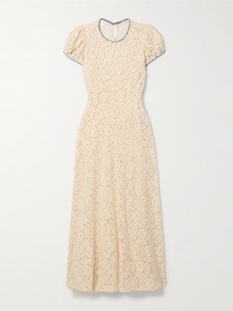 DÔEN Katarina satin-trimmed corded lace midi dress Cream