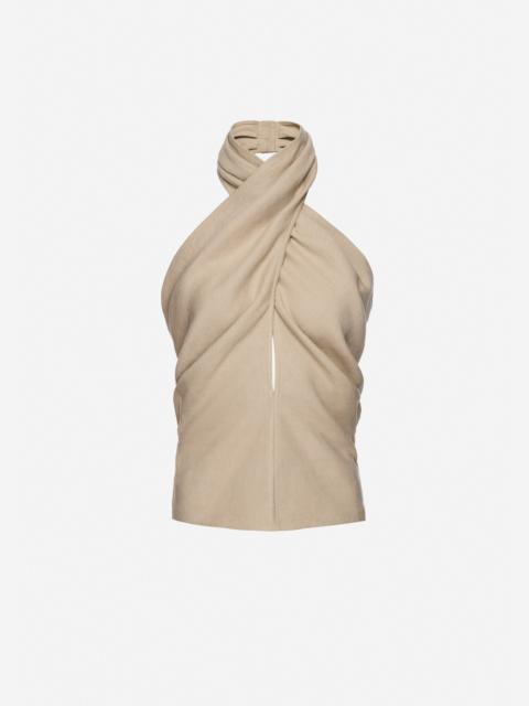 MAGDA BUTRYM Draped halterneck linen blouse in beige