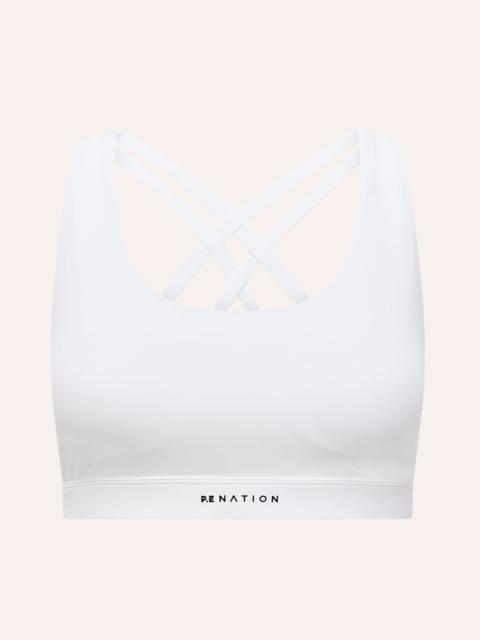 P.E NATION SIGNATURE CROSSBACK SPORTS BRA IN WHITE