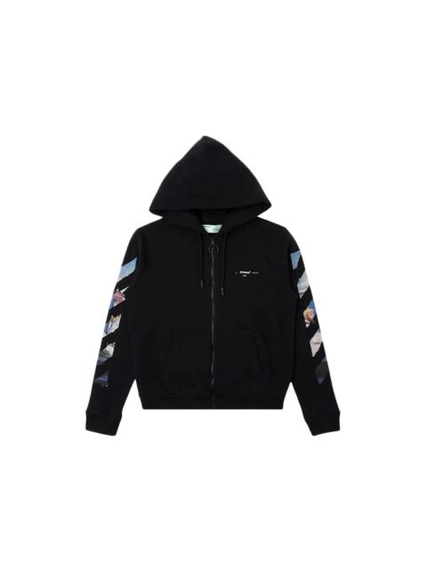 Off-White OFF-WHITE Diag Print Zip Up Hoodie Black/Multicolor