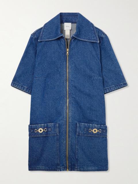 PATOU Embellished Denim Mini Shirt Dress