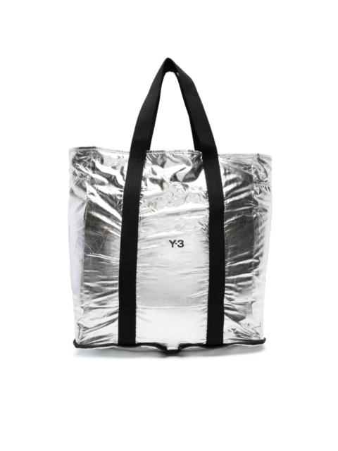 Y-3 folding-design metallic tote bag