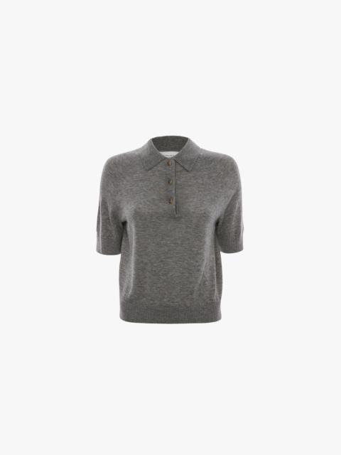 Victoria Beckham Polo Top In Grey Marl