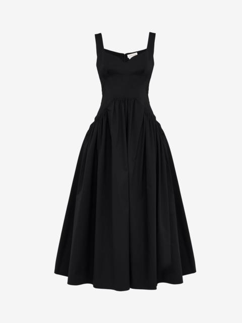 Women's Sweetheart Neckline Midi Dress in Black