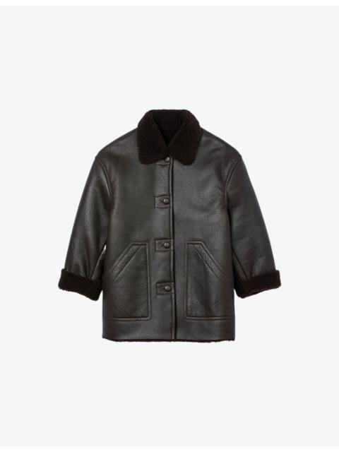 Sandro Patch-Pocket Boxy-Fit Shearling Coat