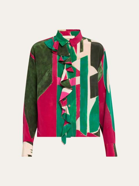 ULLA JOHNSON UJ x Lee Krasner Study Abstract Ruffle Blouse