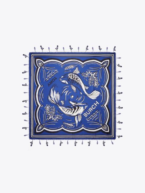 TORY BURCH Fish Silk Square Scarf