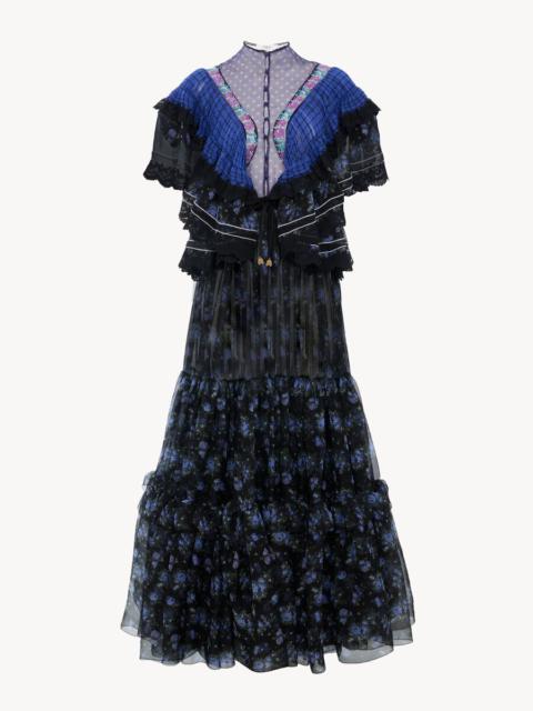 Chloé RUFFLED LONG DRESS IN SILK MOUSSELINE & LACE