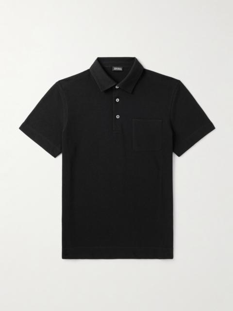 ZEGNA Slim-Fit Leather-Trimmed Cotton-Piqué Polo Shirt