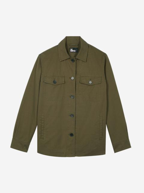 The Kooples EMBROIDERED BACK JACKET IN KHAKI COTTON