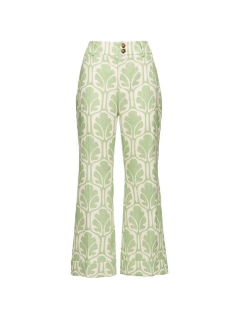 La DoubleJ geometric-pattern cropped flared trousers