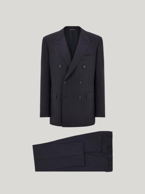 Canali NAVY BLUE AND BROWN 150'S WOOL AND SILK PINSTRIPE REGULAR-FIT SUIT