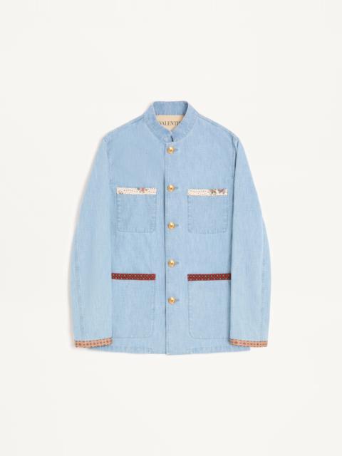 VALENTINO DENIM SAFARI JACKET WITH PRINTED EDGES