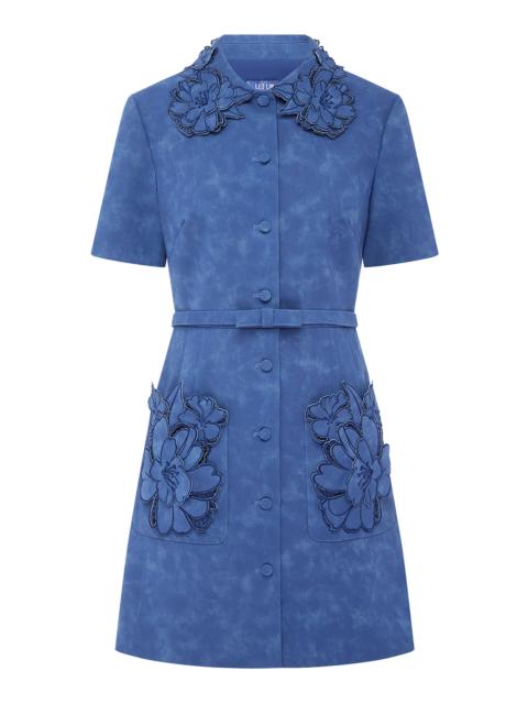 LEO LIN Ashley Applique Vegan Suede Mini Dress blue