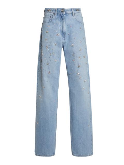 VERSACE Embellished Rigid High-Rise Straight-Leg Jeans blue
