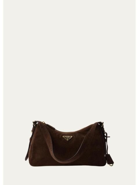 Prada Aimee Medium Zip Suede Shoulder Bag