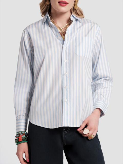 FRANCES VALENTINE Women's Perfect Striped Poplin Cotton Shirt - Oyster Light Blue