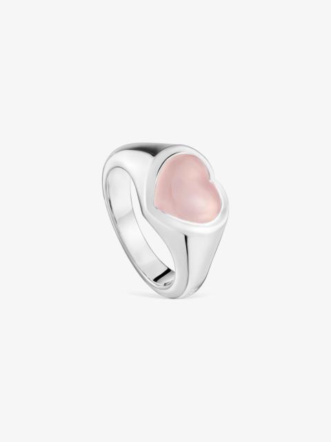 TOUS Silver and pink chalcedony heart Signet ring Bold Motif