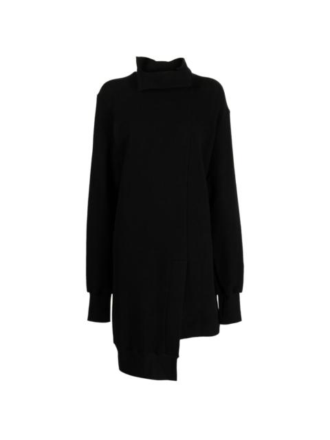 asymmetric long-sleeve minidress