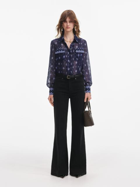 self-portrait Navy Printed Chiffon Blouse