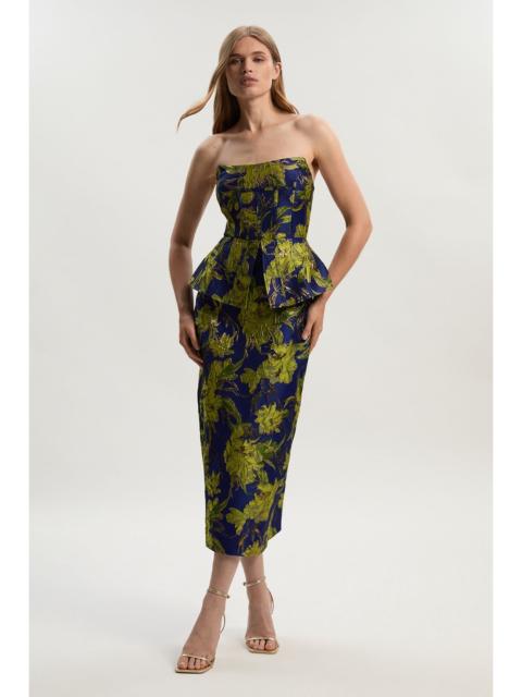 KAREN MILLEN Petite Floral Jacquard Tailored Midi Pencil Dress