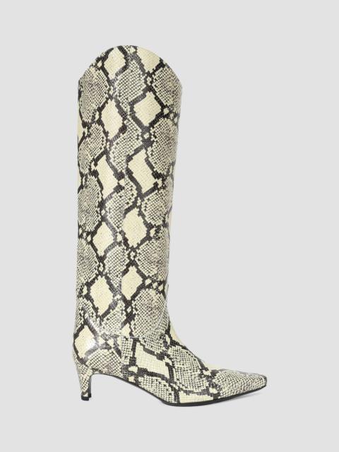 STAUD Women's Western Wally Snakeskin Leather Boots - White Snake
