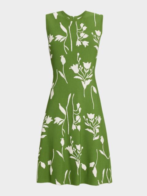 LELA ROSE Floral Jacquard Knit Sleeveless A-Line Dress