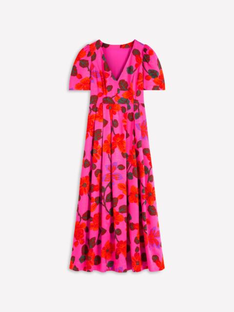 BODEN Pleated V-Neck Dress-Pink, Elaborate Blossom