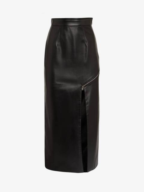 Women's Leather Zip Slash Pencil Skirt in Black
