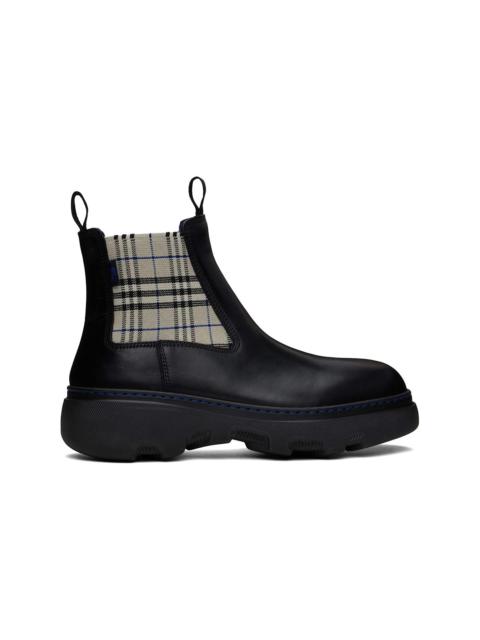 Burberry Black & Gray Leather Creeper Low Chelsea Boots