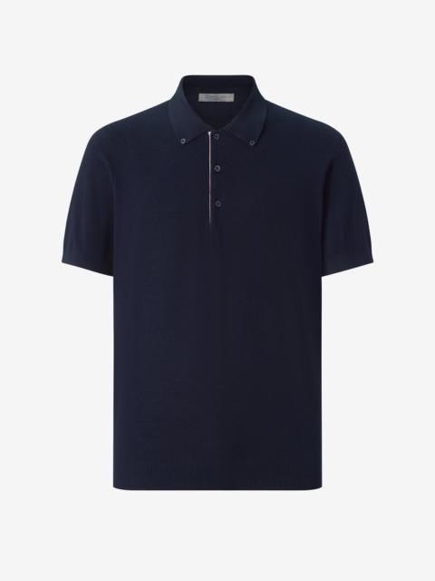 CORNELIANI Navy blue button-up pique cotton polo shirt