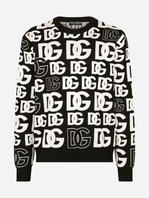 Silk jacquard round-neck sweater with DG logo