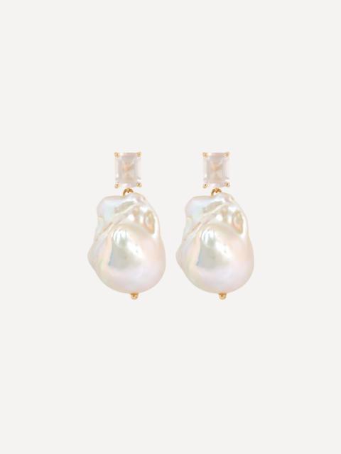 MATEO 14ct Gold Rose Quartz and Baroque Pearl Drop Earrings