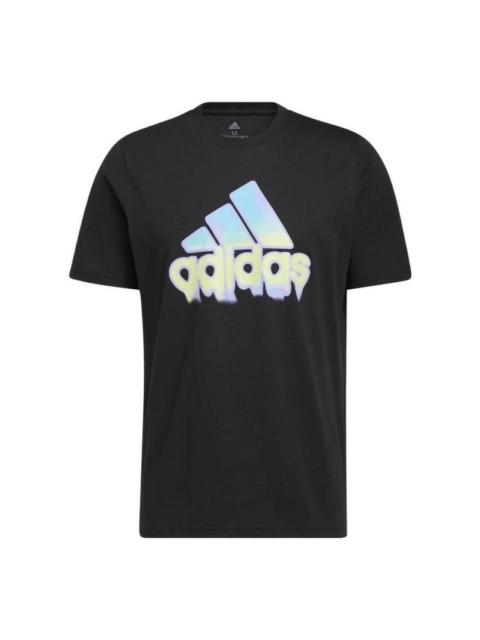 Men's adidas Alphabet Logo Round Neck Short Sleeve Black T-Shirt HE4813