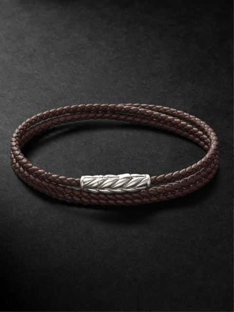 DAVID YURMAN Chevron Braided Leather and Sterling Silver Wrap Bracelet Brown