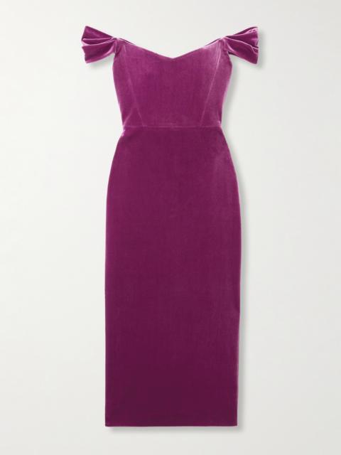 ALEX PERRY Off-the-shoulder Stretch-velvet Midi Dress