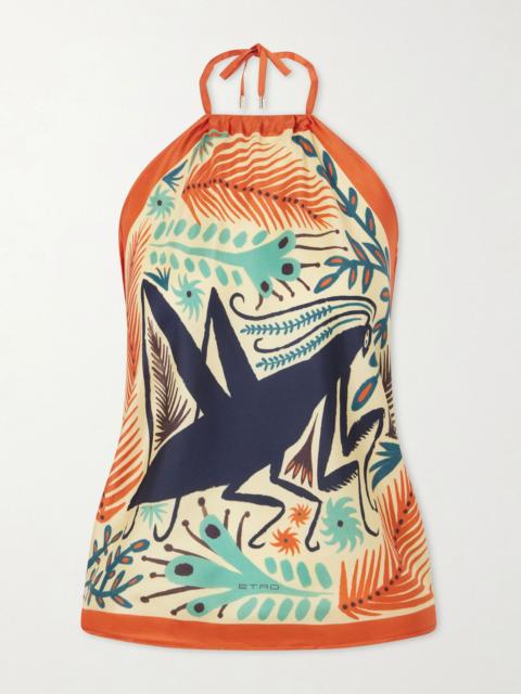 Etro Triangle floral-print silk-twill top Orange