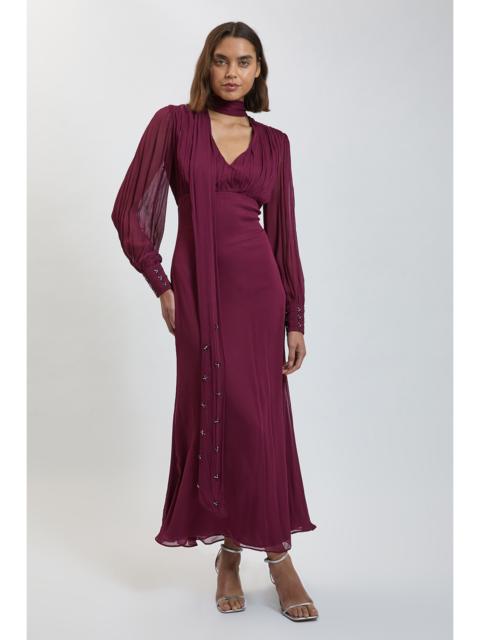 KAREN MILLEN Viscose Crinkle Embellished Scarf Detail Maxi Dress