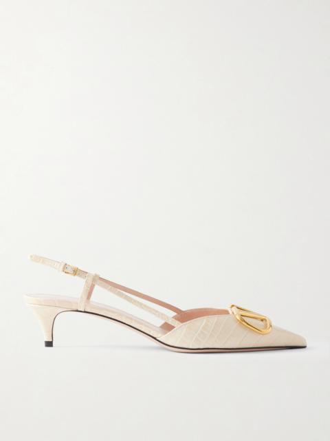 Valentino Vlogo 40 Embellished Croc-effect Leather Slingback Pumps